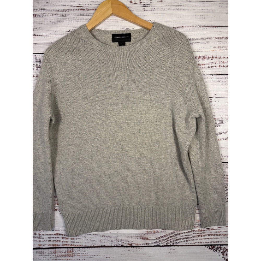 Something Navy Cashmere Silk Sweater Womens Medium Gray Crewneck Pullover